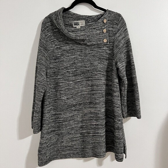 Habitat Gray Shawl Neck Knit Sweater Tunic Top Size S Cotton Heathered Slouchy - Picture 1 of 8